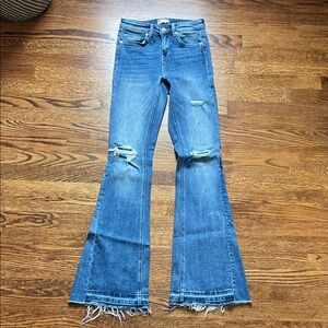 Altar'd State Distressed Blue Flare Jeans